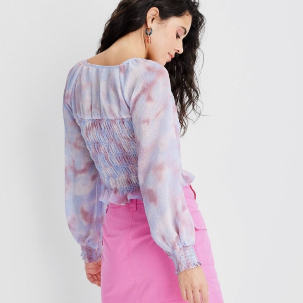 NWT Future Collective Watercolor Long Sleeve Smocked Bodice Top - Picture 3 of 12